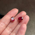 Large Ruby Stud Earrings - 10k Gold - Vintage