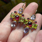 Amethyst, Garnet, Peridot Earrings - Sterling Silver - Vermeil - Vintage