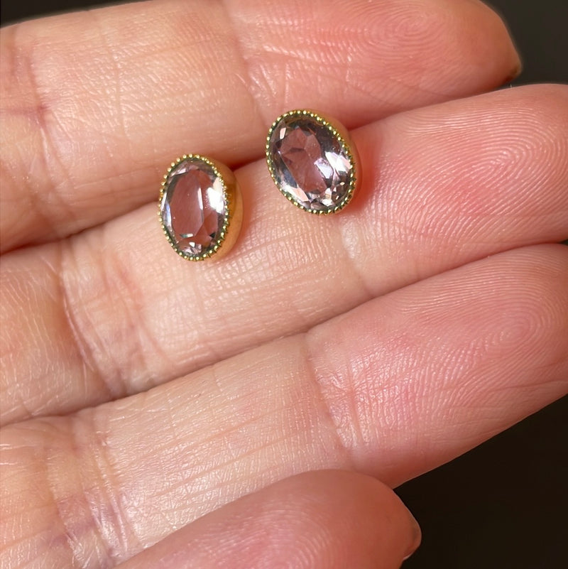 Amethyst Earrings - Rose de France - 14k Gold - Vintage