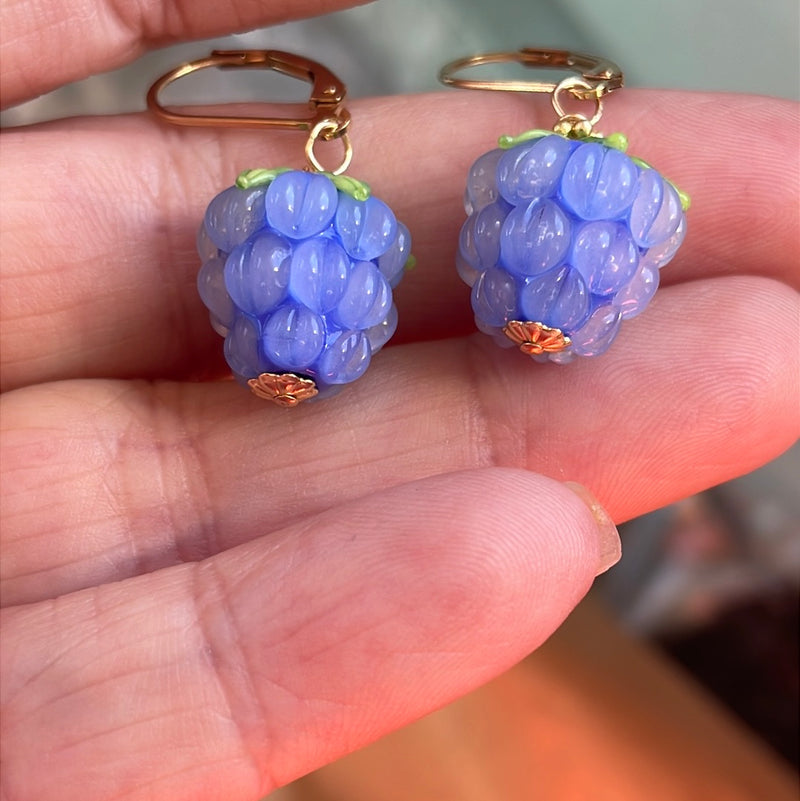 Periwinkle Glass Berry Earrings - Gold Filled - Handmade