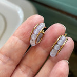 Lavender Jade Hoop Earrings - 14k Gold - Vintage