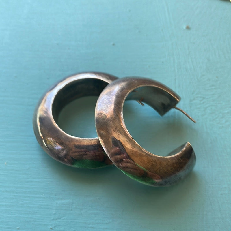 Huge Chunky Hoop Earrings - Sterling Silver - Vintage