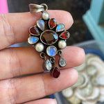 Garnet Moonstone Pearl Pendant - Sterling Silver - Vintage