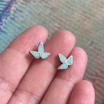 Turquoise Inlay Stud Earrings - Sterling Silver - Vintage