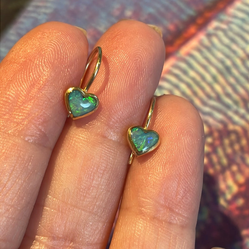 Opal Heart Earrings - 14k Gold - Vintage