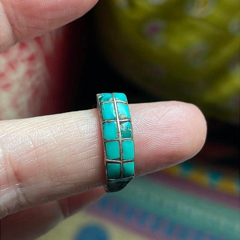 Turquoise Inlay Ring - Sterling Silver - Vintage