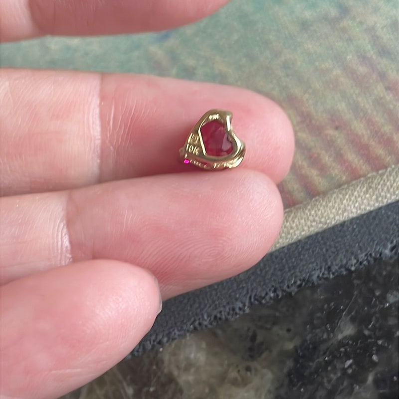 Ruby Heart Slider Pendant - Manmade - 10k Gold - Vintagd