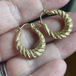 Ridged Matte Hoop Earrings - 14k Gold - Vintage