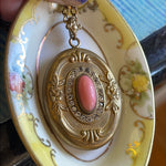 Coral Paste Locket - Art Nouveau - Gold Filled - Antique