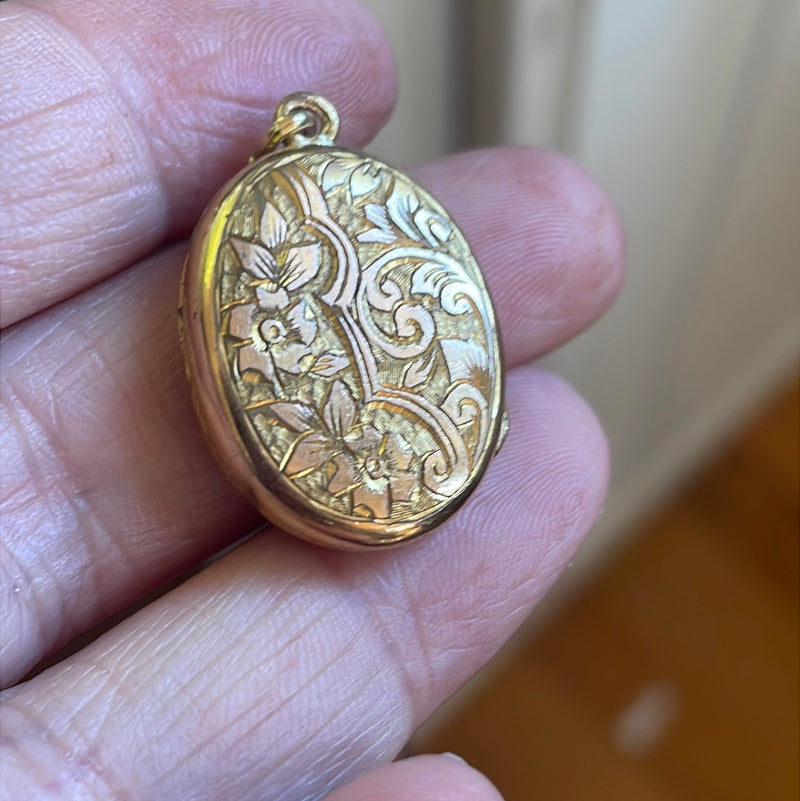 Engraved Locket - Gold Filled - Antique