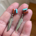 Inlay Feather Earrings - Sterling Silver - Vintage