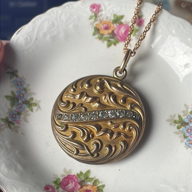 Nouveau Locket Necklace - Repousse Locket - Paste Locket - 1900s Locket - Gold Filled Locket - Wedding Locket - Vintage Jewelry