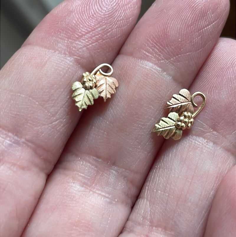 Rose and Yellow Gold Leaf Stud Earrings - 14k Gold - Black Hills Gold - Vintage