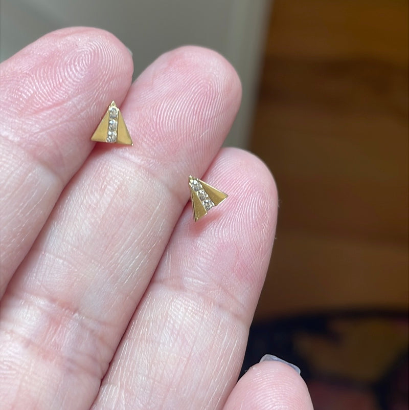 Diamond Triangle Stud Earrings - 9k Gold - Vintage