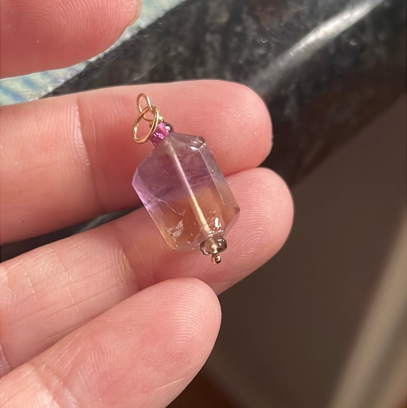 Ametrine Pendant - Tourmaline Accents - 14k Gold - Handmade