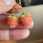 Peach Glass Berry Earrings - Gold Filled - Handmade