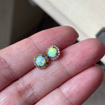 Opal Earrings - White Sapphire - 10k Gold - Vintage