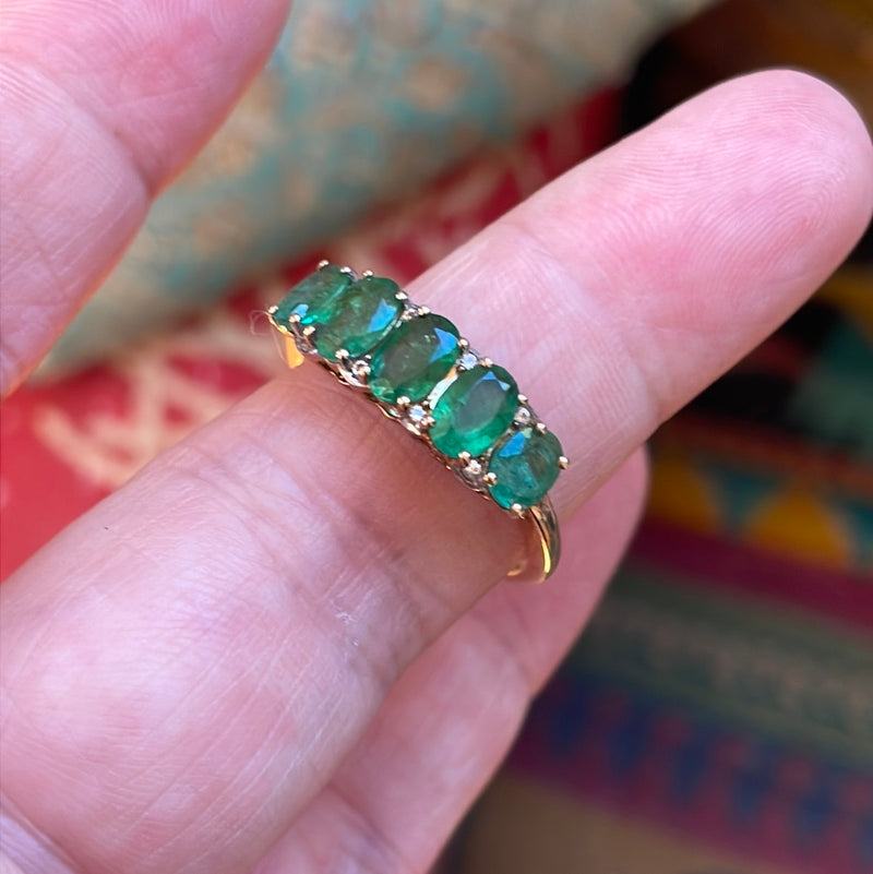 Emerald Diamond Band - 9K Gold - Vintage