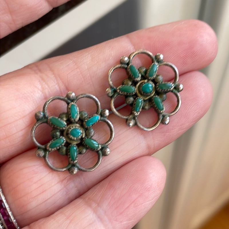 Turquoise Earrings - Native American - Sterling Silver - Vintage