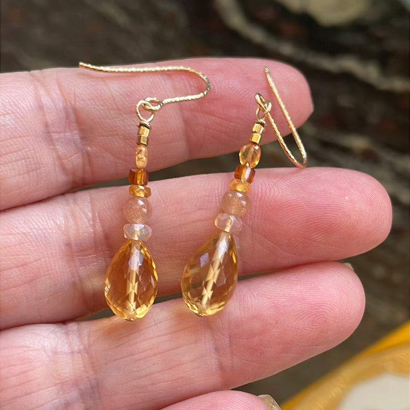 Autumnal Earrings - Citrine, Opal, Peach Moonstone, Yellow Sapphire and Topaz - Gold Filled - Handmade