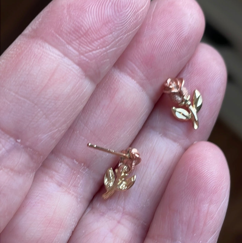 Rose Earrings - 10k Rose and Yellow Gold - Vintage