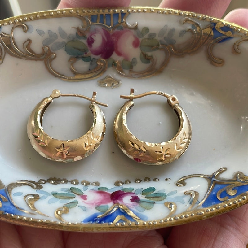 Starry Gold Hoop Earrings - 14k Gold - Vintage