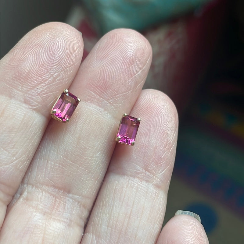 Pink Tourmaline Earrings - 14k Gold - Vintage