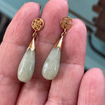 Jade Drop Earrings - Good Fortune - 14k Gold - Vintage