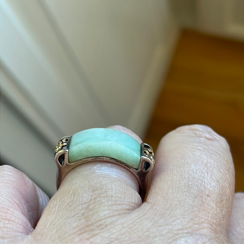 Jade Saddle Ring - Sterling Silver 14k Gold - Vintage