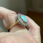 Opal Ring - Diamond Halo - 14k Gold - Vintage