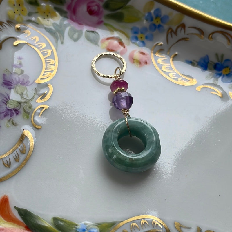Jade Ring Pendant - Amethyst and Pink Sapphire - Gold Filled - Handmade