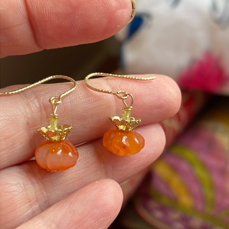 Carnelian Pumpkin Earrings - Grandidierite - Gold Filled - Handmade