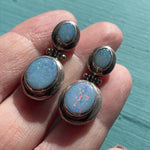 Opal Drop Earrings - Sterling Silver - Vintage