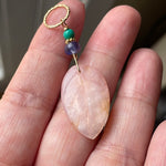 Carved Peruvian Opal Leaf Pendant - Tanzanite and Turquoise - Gold Filled - Handmade