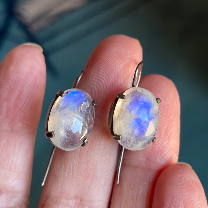 Moonstone Earrings - Sterling Silver - Vintage