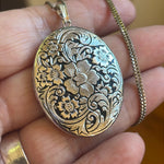 Engraved Flower Locket - Sterling Silver - Vintage