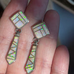 Opal Inlay Earrings - Sterling Silver - Vintage