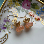 Peach Moonstone Pumpkin Earrings - Opal - Vermeil - Gold Filled - Handmade