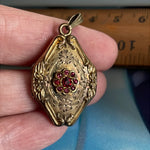 Red Paste Nouveau Locket - Gold Filled - Antique