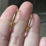 Ruby Hoop Earrings - 14k Gold Hoops - 18k Gold Drops - As Is