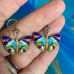 Inlay Butterfly Earrings - Lapis, Opal, Spiny Oyster, Turquoise, and Charoite - Sterling Silver - Vintage