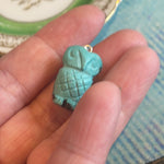 Carved Turquoise Owl  - Sterling Silver Pendant - Vintage