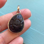 Carved Amethyst Pendant - Sterling Silver - Vintage