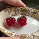 Ruby Glass Berry Earrings - Gold Filled - Handmade