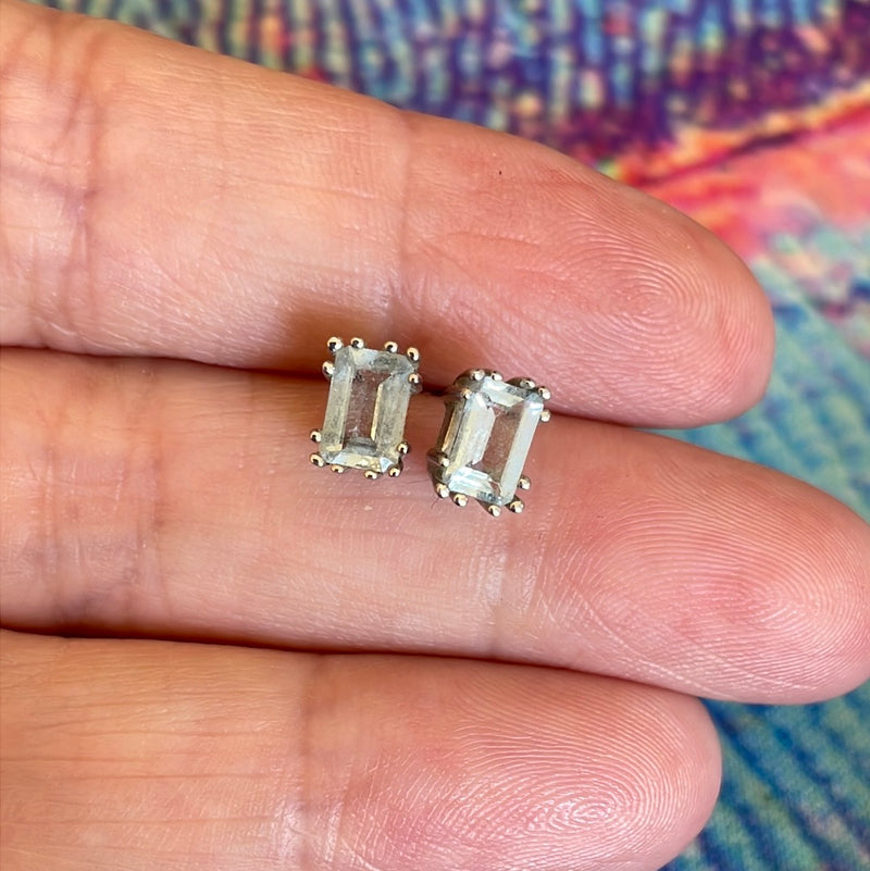 Aquamarine Earrings - Emerald Cut - 10k White Gold - Vintage