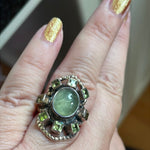 Prehnite Ring - Peridot and Citrine - Sterling Silver - Vintage