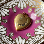 Heart Moon Star Locket - Gold Filled - Antique