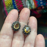 Citrine Drop Earrings - Ornate - Sterling Silver- Vintage