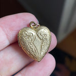 Engraved Flower Heart Locket - Gold Filled - Vintage