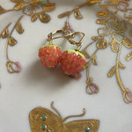 Peach Glass Berry Earrings - Gold Filled - Handmade